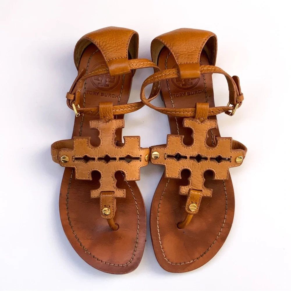 Tory Burch Tan Leather Miller Sandals